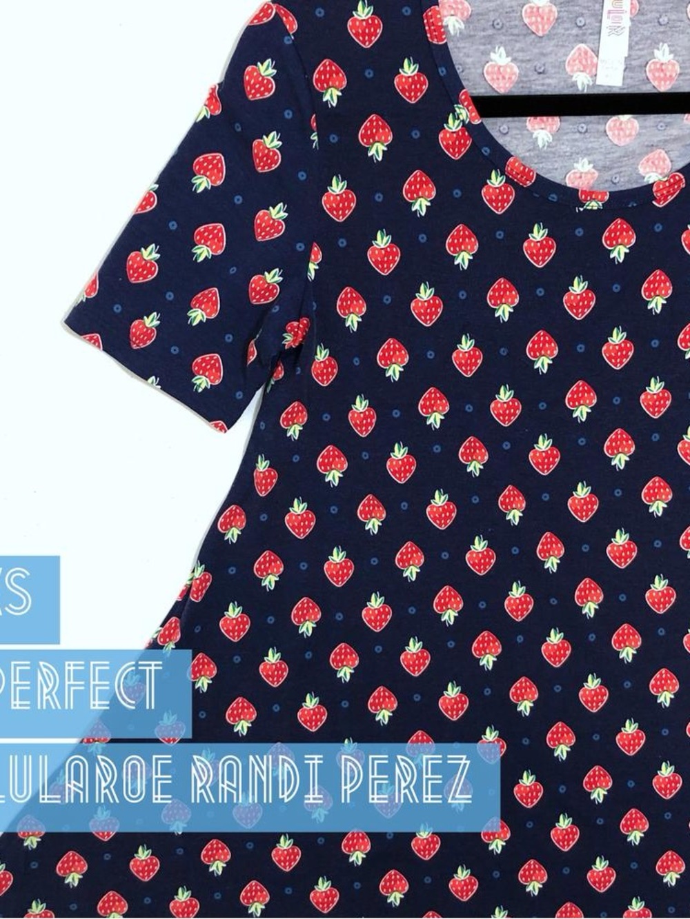 LuLaRoe Navy Short Sleeve Top with Red Strawberry Print